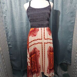 Maurice’s Halter Top, Red, White & Blue Maxi Dress Handkerchief Hem-Size M-EUC